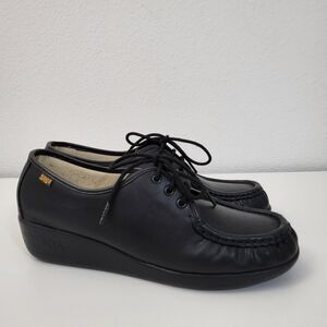 SAS Bounce Women 10.5 W Wide Width Black Leather Comfort Shoe Moccasins Walking